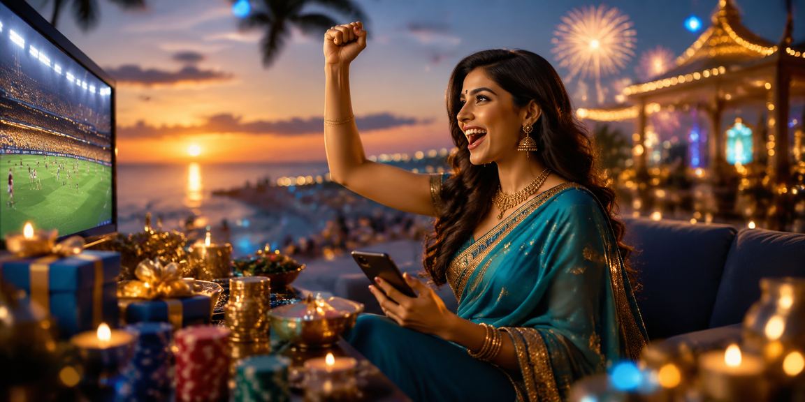 Young woman using casino app on Goa beach